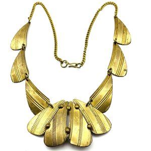 Petal Panel Necklace Brass Tone Nature Garden Trees Flowers Flora Classic